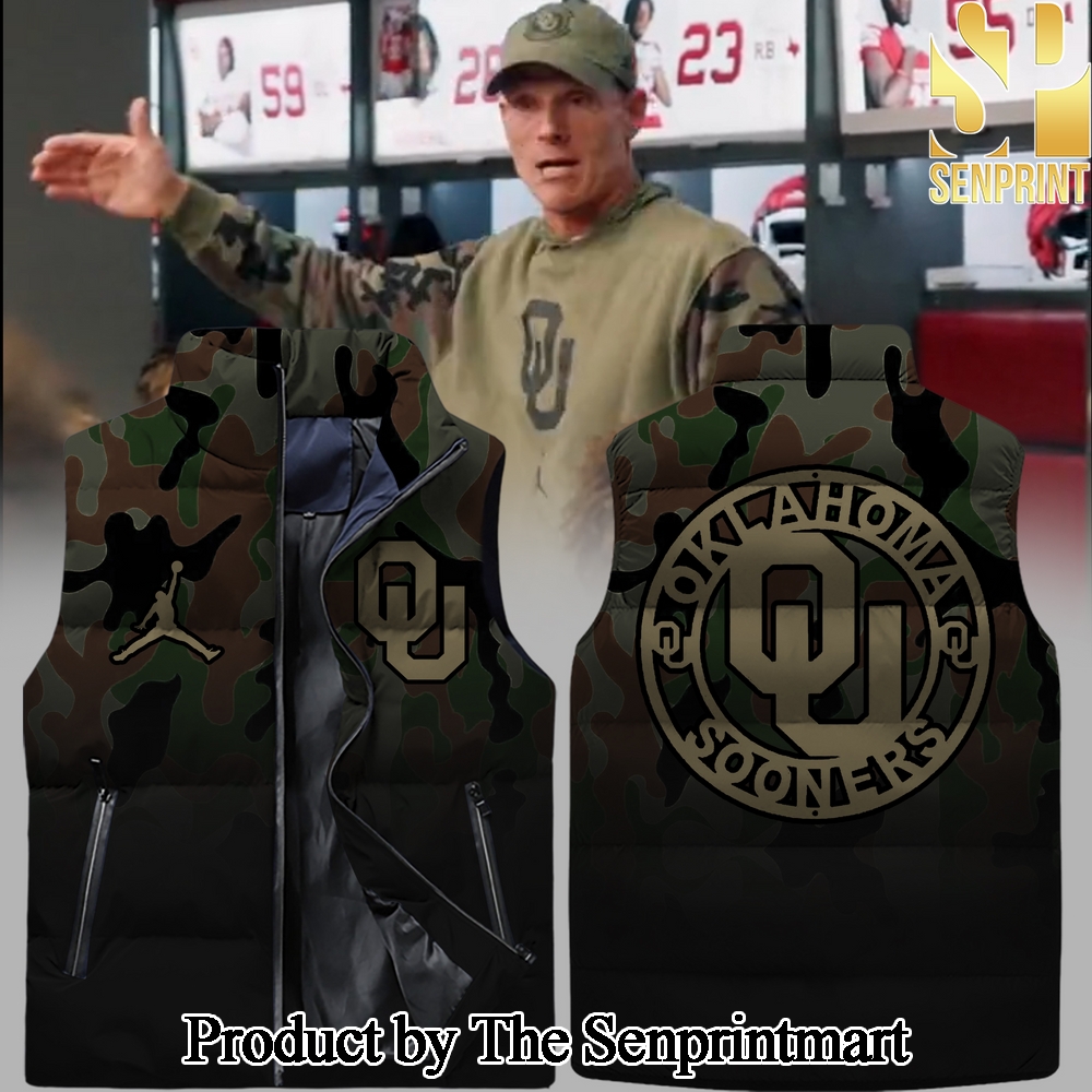 Oklahoma Sooners Football Team Veteran Camo For Sport Fans 3D Combo Sleeveless Jacket SEN1180