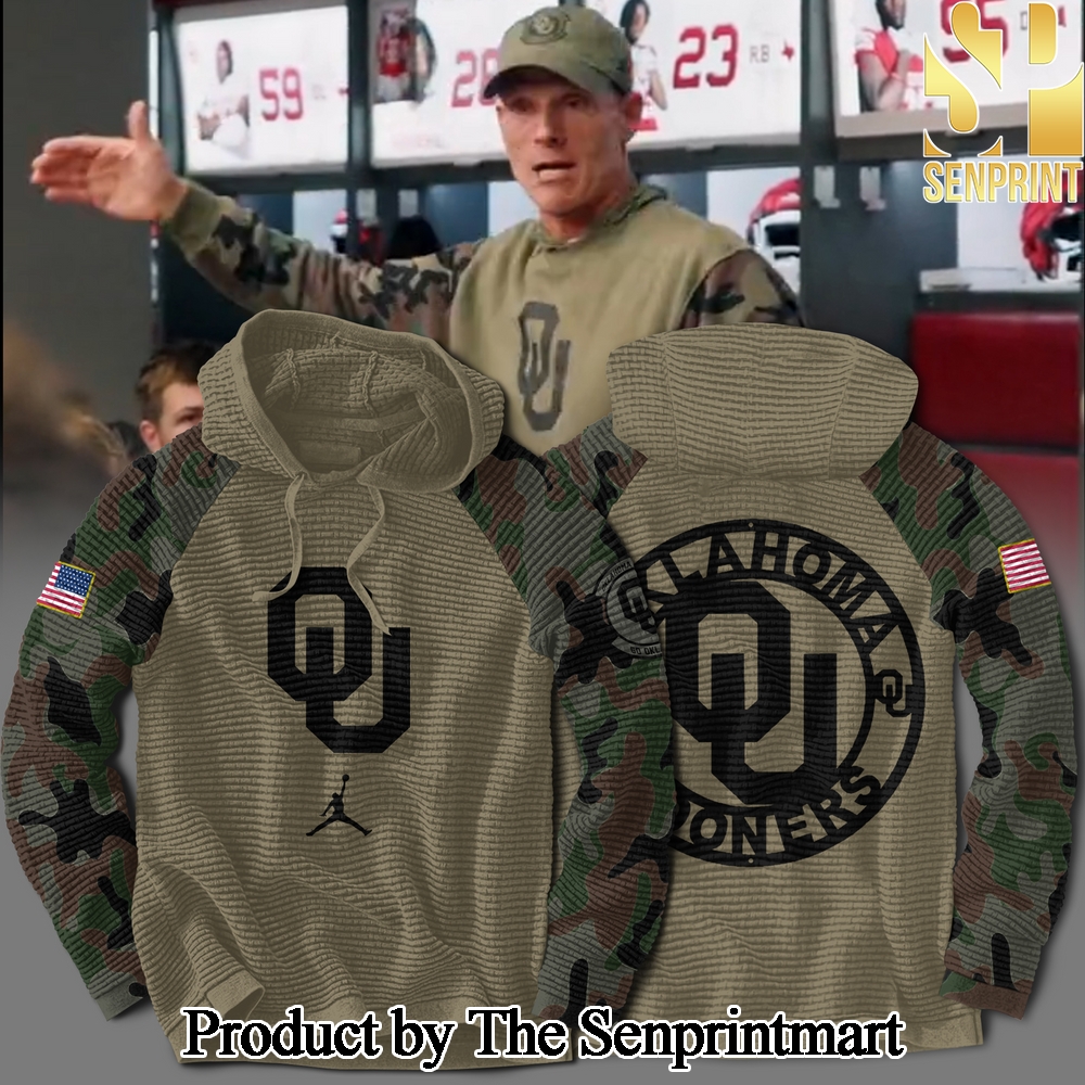 Oklahoma Sooners Football Team Veteran Camo For Sport Fans 3D Hooded For Fans Full Printed Sweatshirt SEN1179