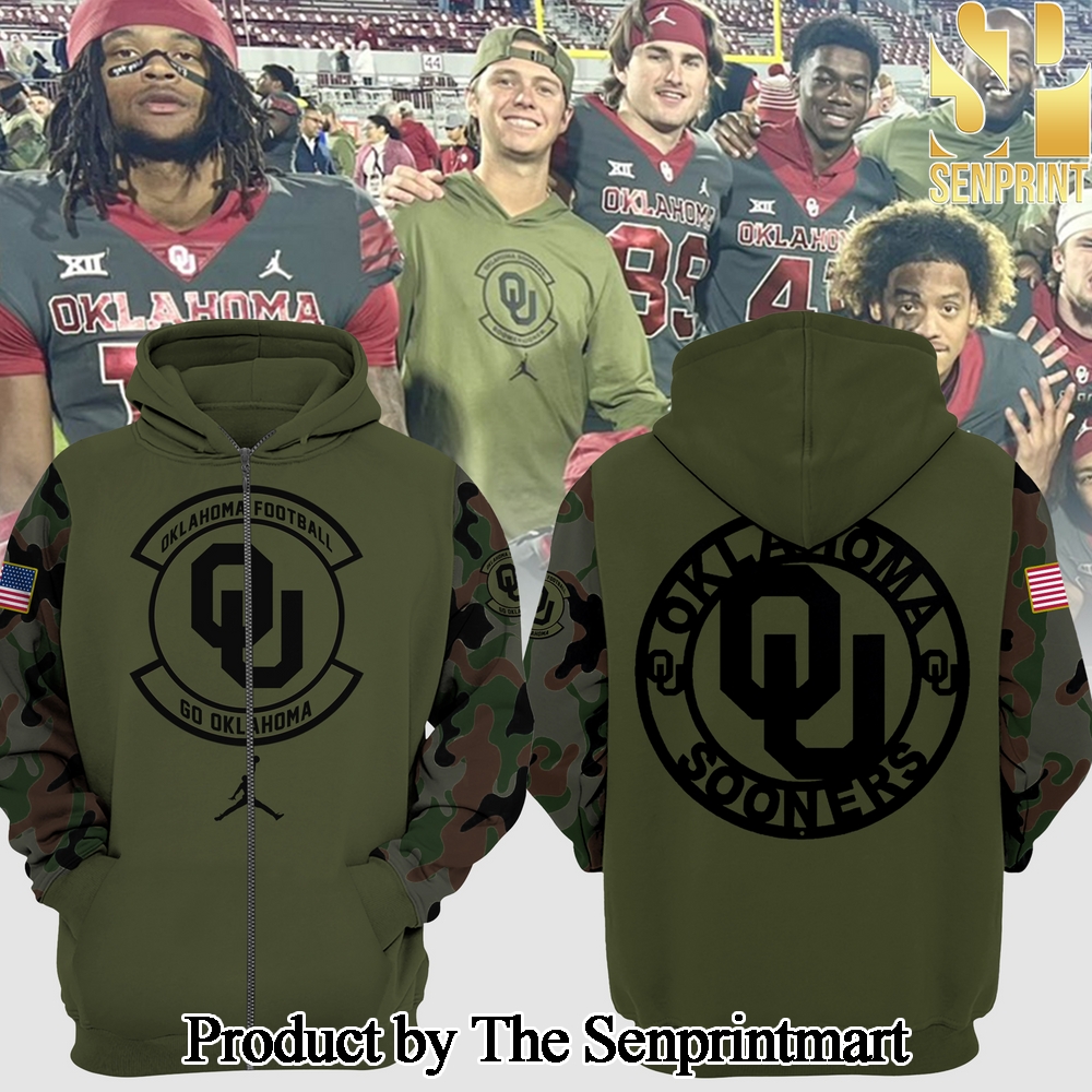 Oklahoma Sooners Football Team Veteran Camo For Sport Fans 3D Zip hoodie SEN1182