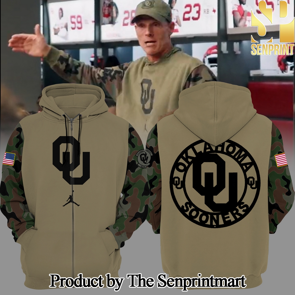 Oklahoma Sooners Football Team Veteran Camo For Sport Fans 3D Zip hoodie SEN1185