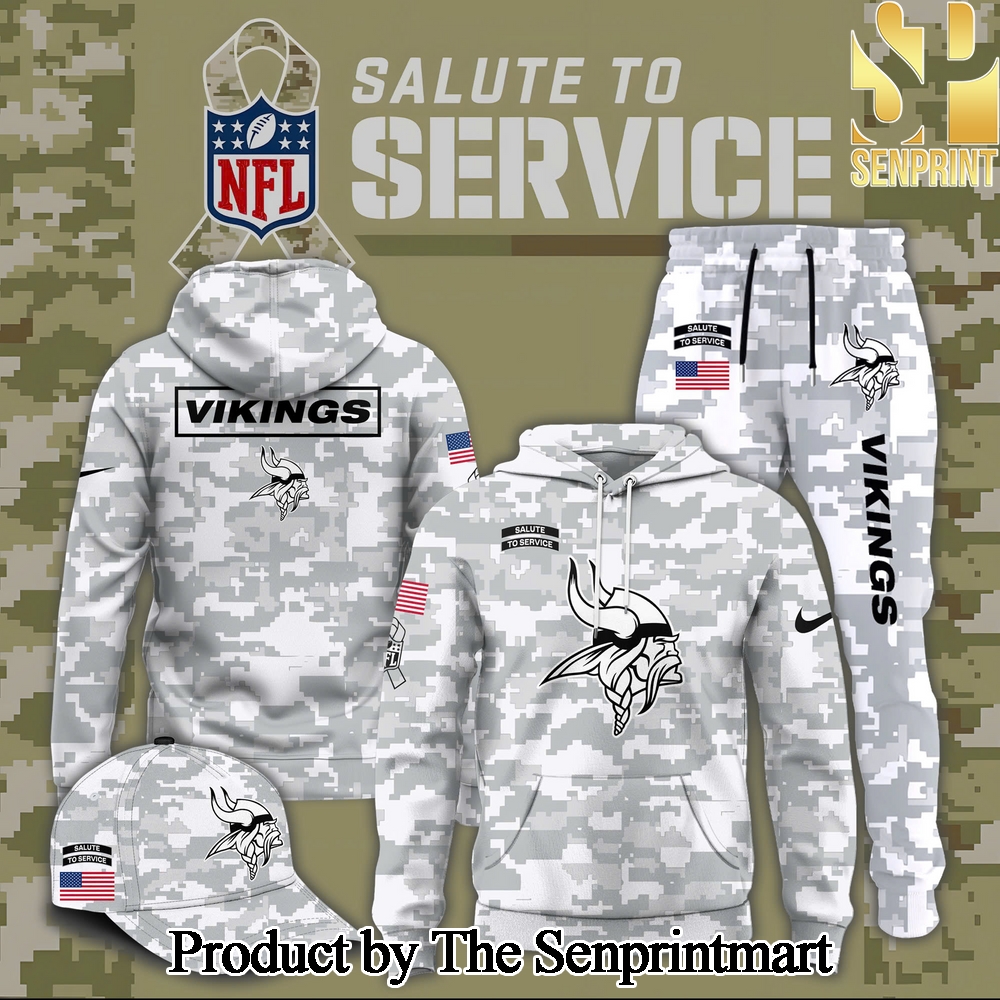 Minnesota Vikings 2024 Salute to Service Club Fleece Pullover Arctic Camo Hoodie SEN3296