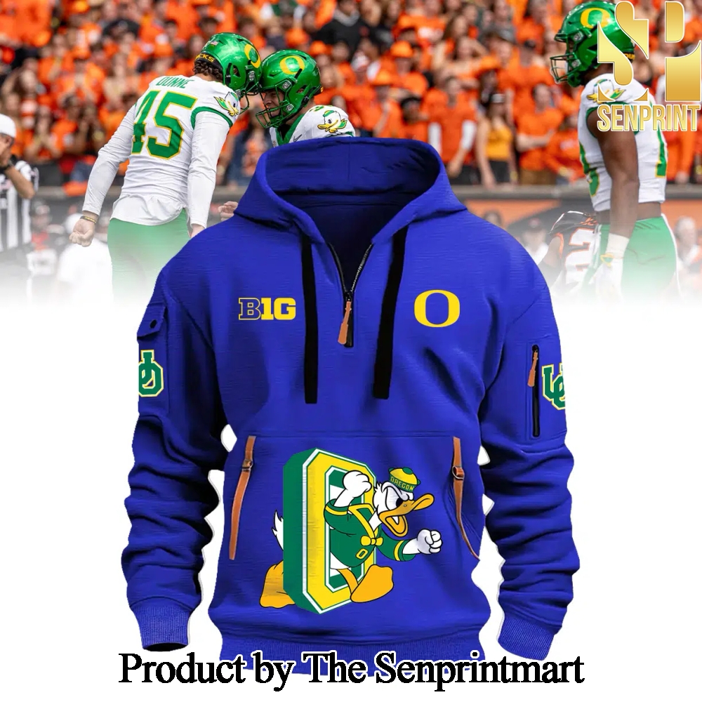 Oregon Ducks Football 2024 Blue Half Zip Hoodies SEN3419