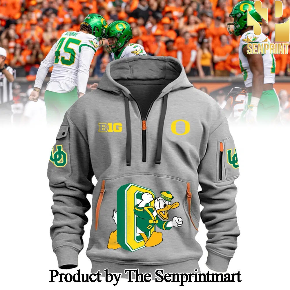 Oregon Ducks Football 2024 Light Grey Half Zip Hoodies SEN3415