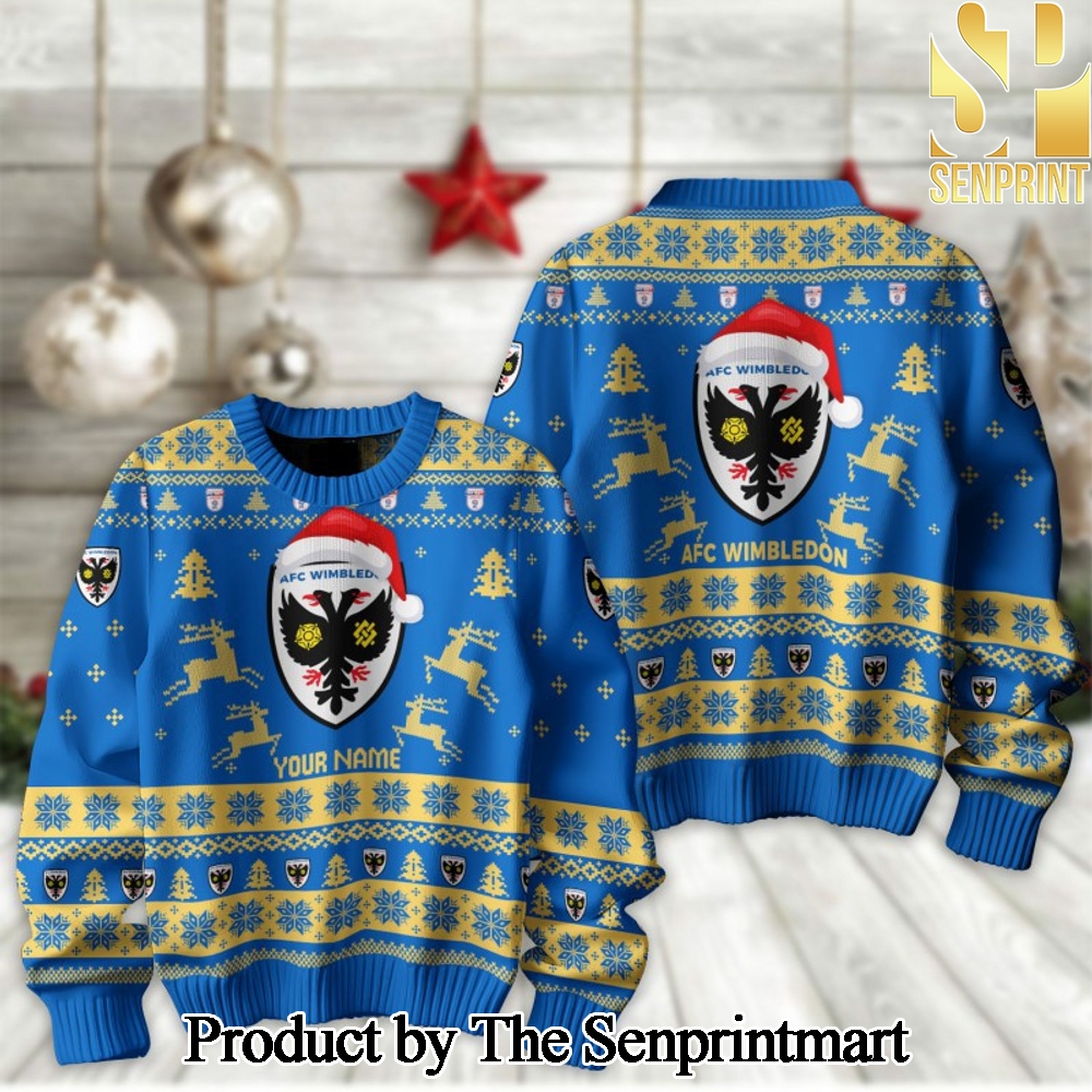 English Football League AFC Wimbledon Knitting Pattern Ugly Christmas Holiday Sweater SEN2288