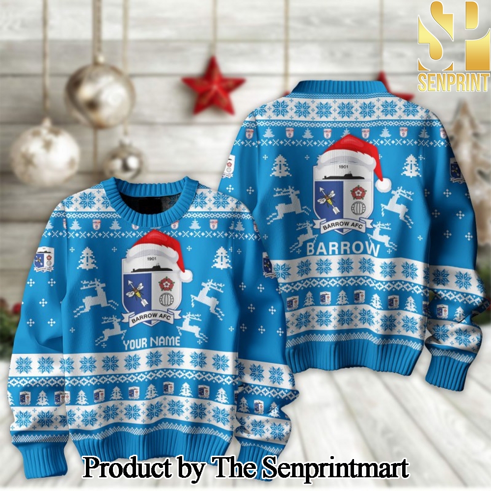 English Football League Barrow AFC For Christmas Gifts Ugly Christmas Wool Knitted Sweater SEN2294