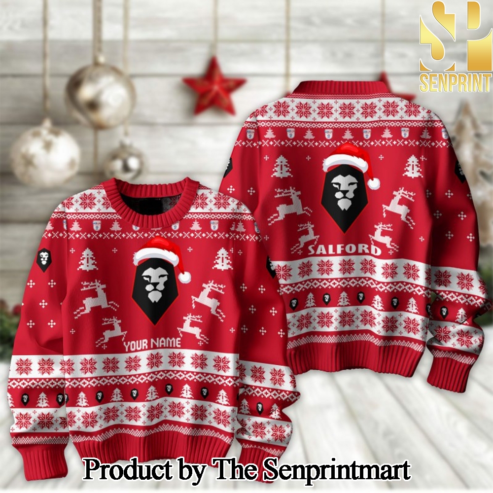 English Football League Salford City Knitting Pattern Ugly Christmas Sweater SEN2287