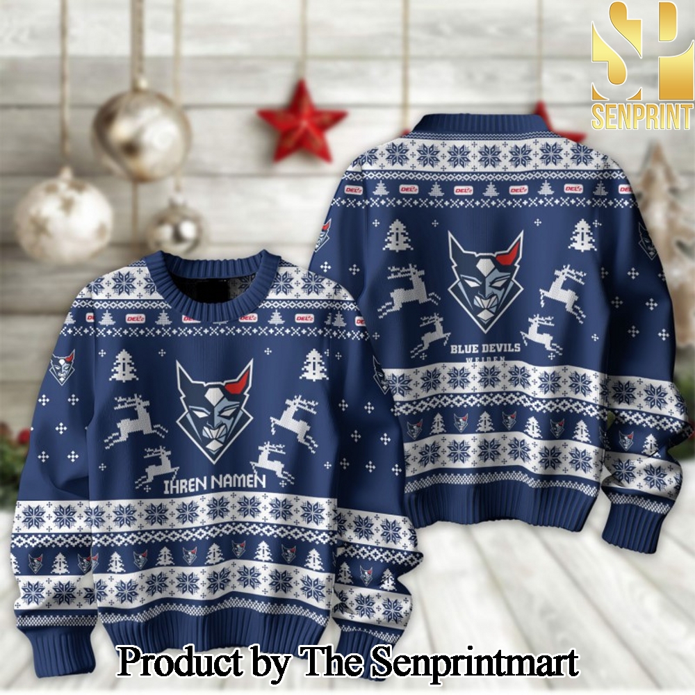 German Ice Hockey League PENNY DEL Blue Devils Weiden Christmas Ugly Wool Knitted Sweater SEN2327