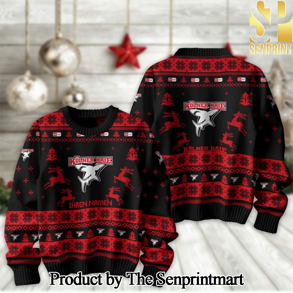 German Ice Hockey League PENNY DEL Kolner Haie Knitting Pattern Ugly Christmas Sweater SEN2329