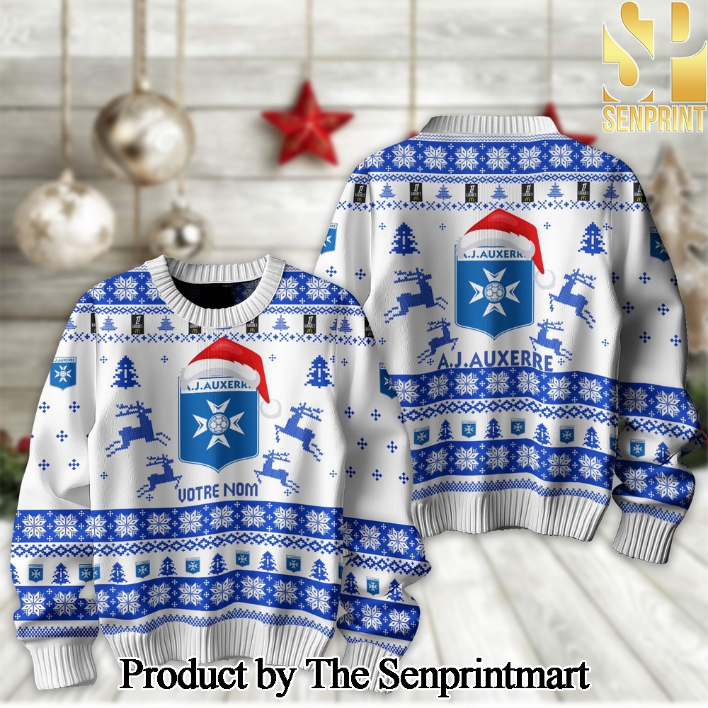 League 1 AJ Auxerre Knitting Pattern Ugly Christmas Sweater SEN2161