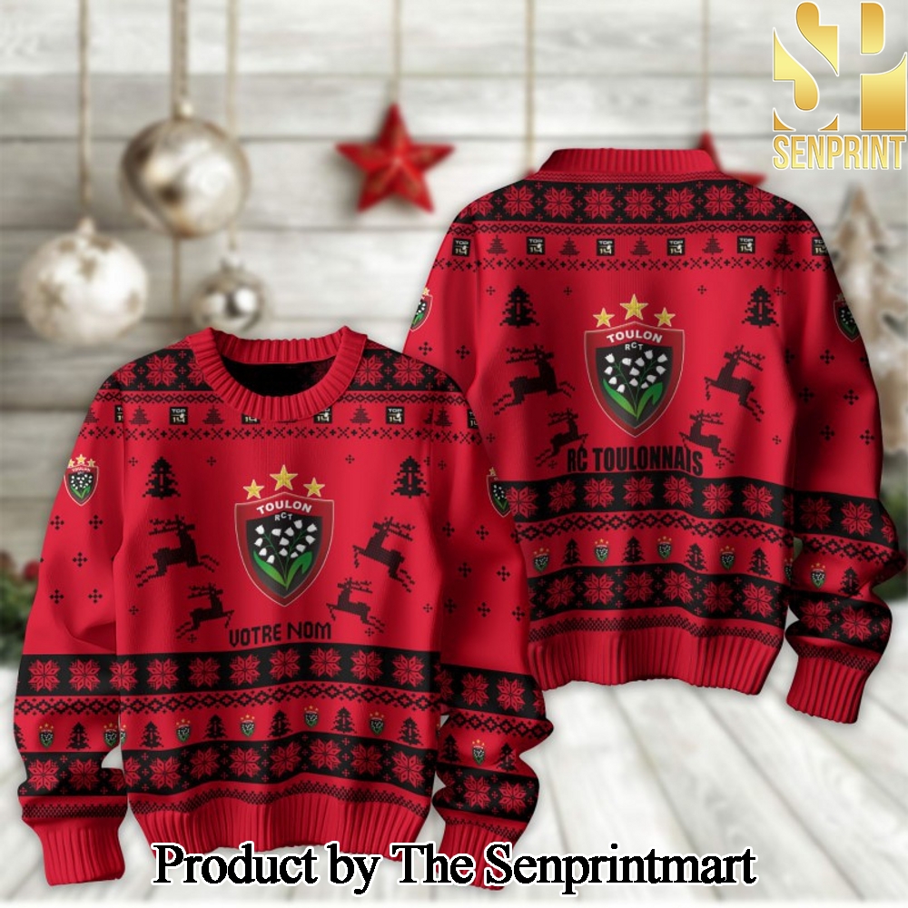 TOP 14 Rugby Union RC Toulonnais For Christmas Gifts Ugly Christmas Wool Knitted Sweater SEN2231