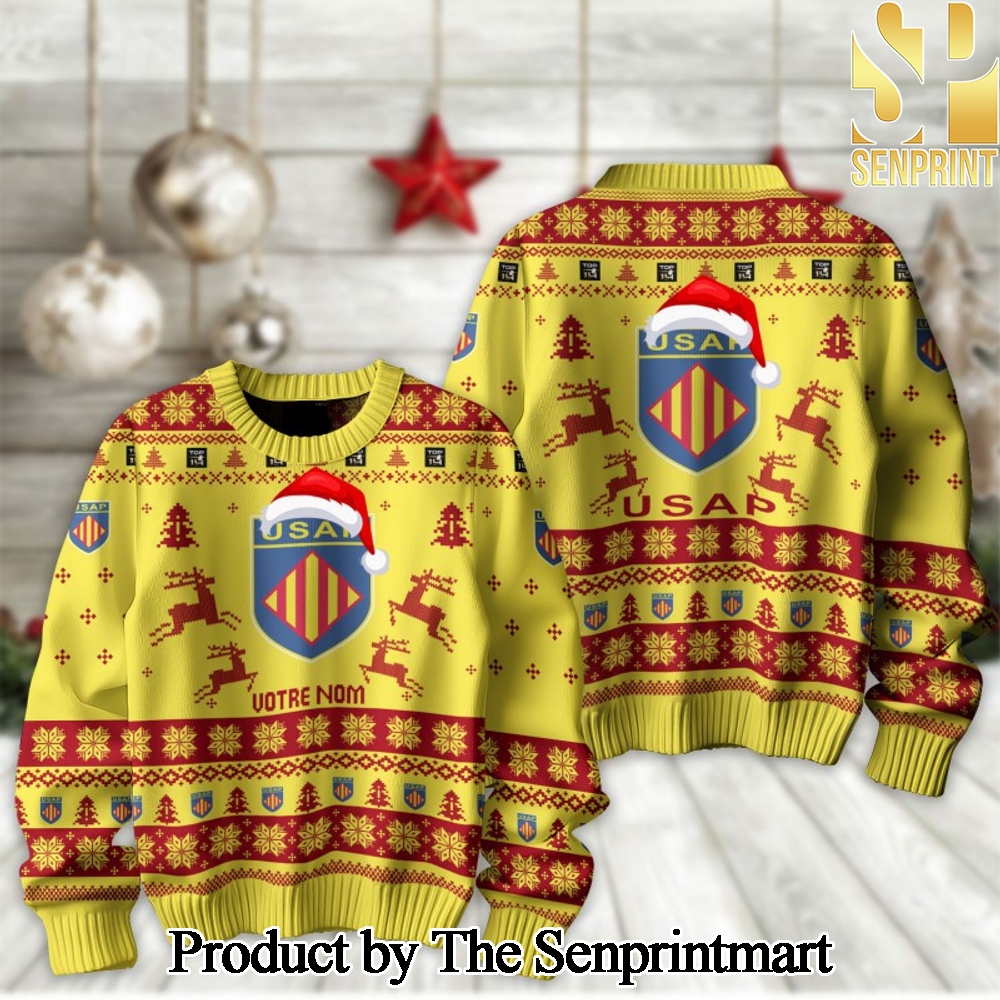 TOP 14 Rugby Union USA Perpignan Knitting Pattern Ugly Christmas Sweater SEN2224