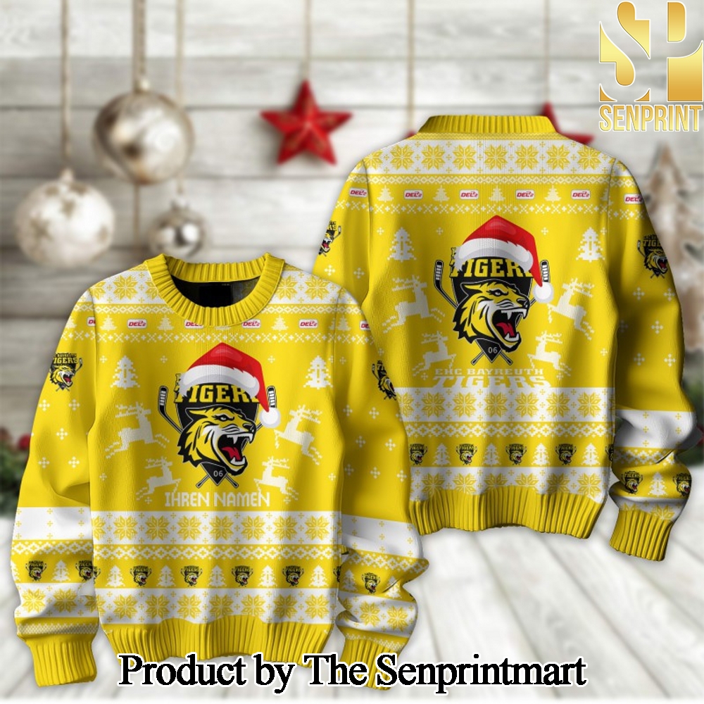 German Ice Hockey League PENNY DEL Bayreuth Tigers Knitting Pattern Ugly Christmas Holiday Sweater SEN2330