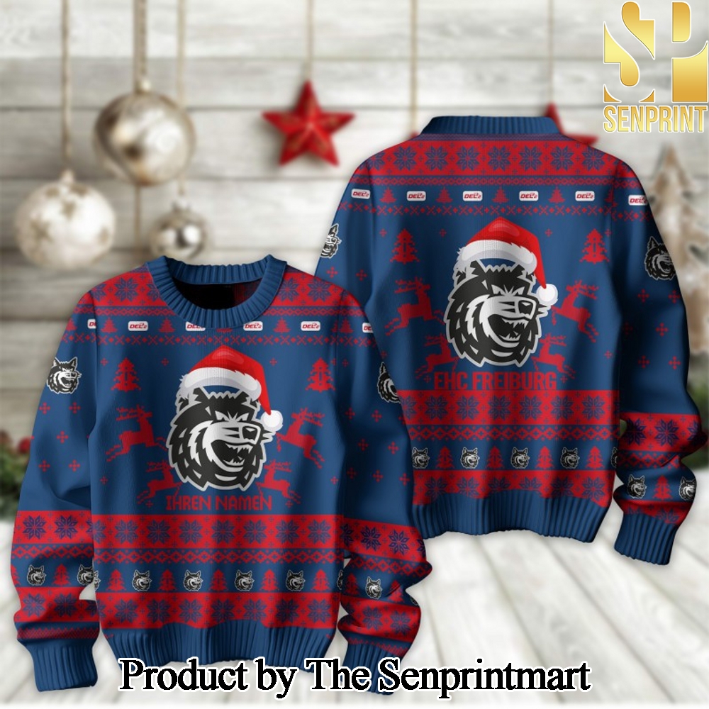 German Ice Hockey League PENNY DEL EHC Freiburg Knitting Pattern Ugly Christmas Sweater SEN2308