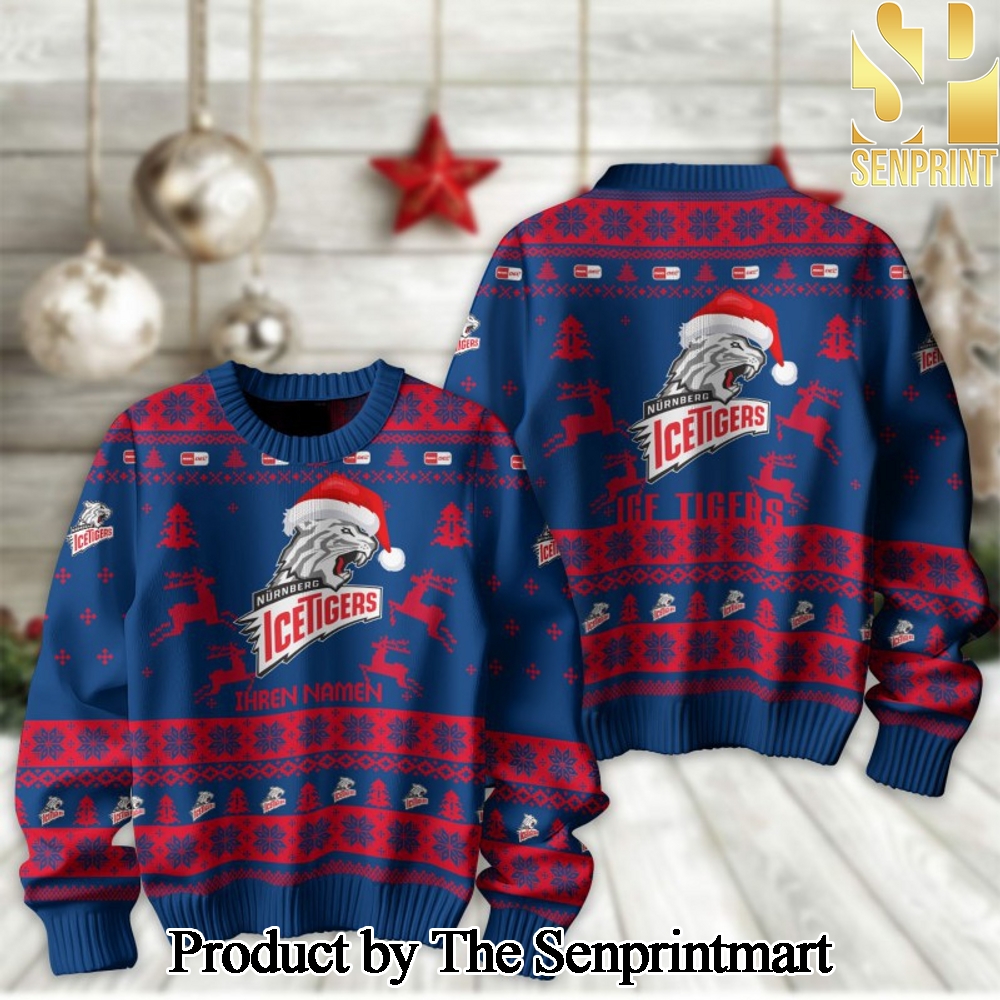 German Ice Hockey League PENNY DEL Nurnberg Ice Tigers Knitting Pattern 3D Print Ugly Sweater SEN2322