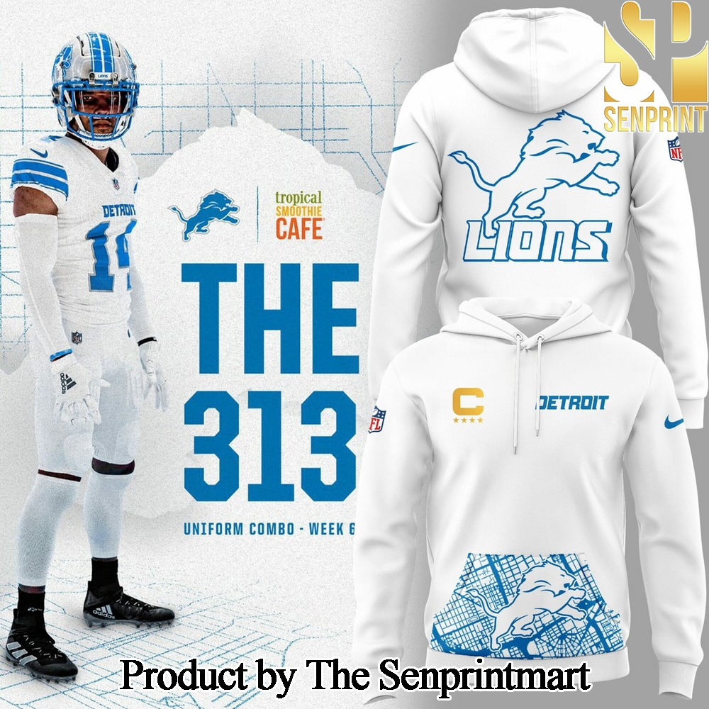 Detroit Lions 2024 Limited Detroit Map The 313 White Hoodie SEN2639