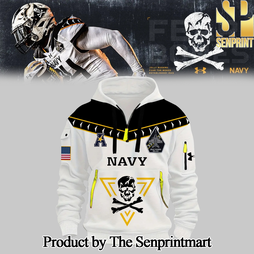 Navy Midshipmen Football White Hoodie 2024 SEN2741