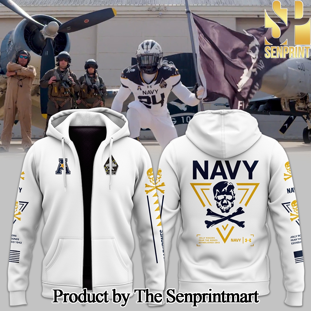 Navy Midshipmen Football Zip Hoodie 2024 Navy Game Uniform SEN2752