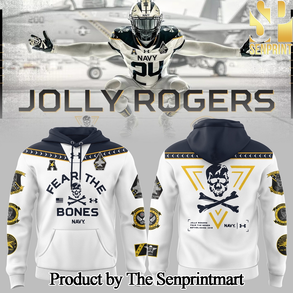 Navy Midshipmen Navy FB 2024 Gift Ideas All Over Printed White Hoodie SEN2798