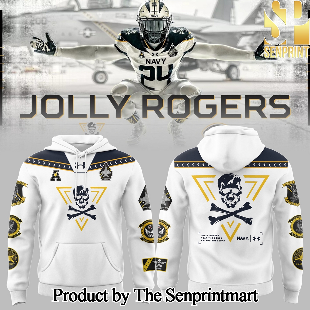 Navy Midshipmen Navy FB 2024 Gift Ideas All Over Printed White Hoodie SEN2803