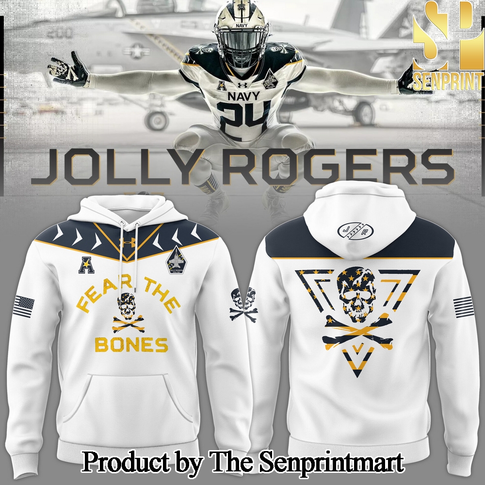 Navy Midshipmen Navy FB 2024 Limited Veterans Jolly Jogger White Hoodie SEN2806