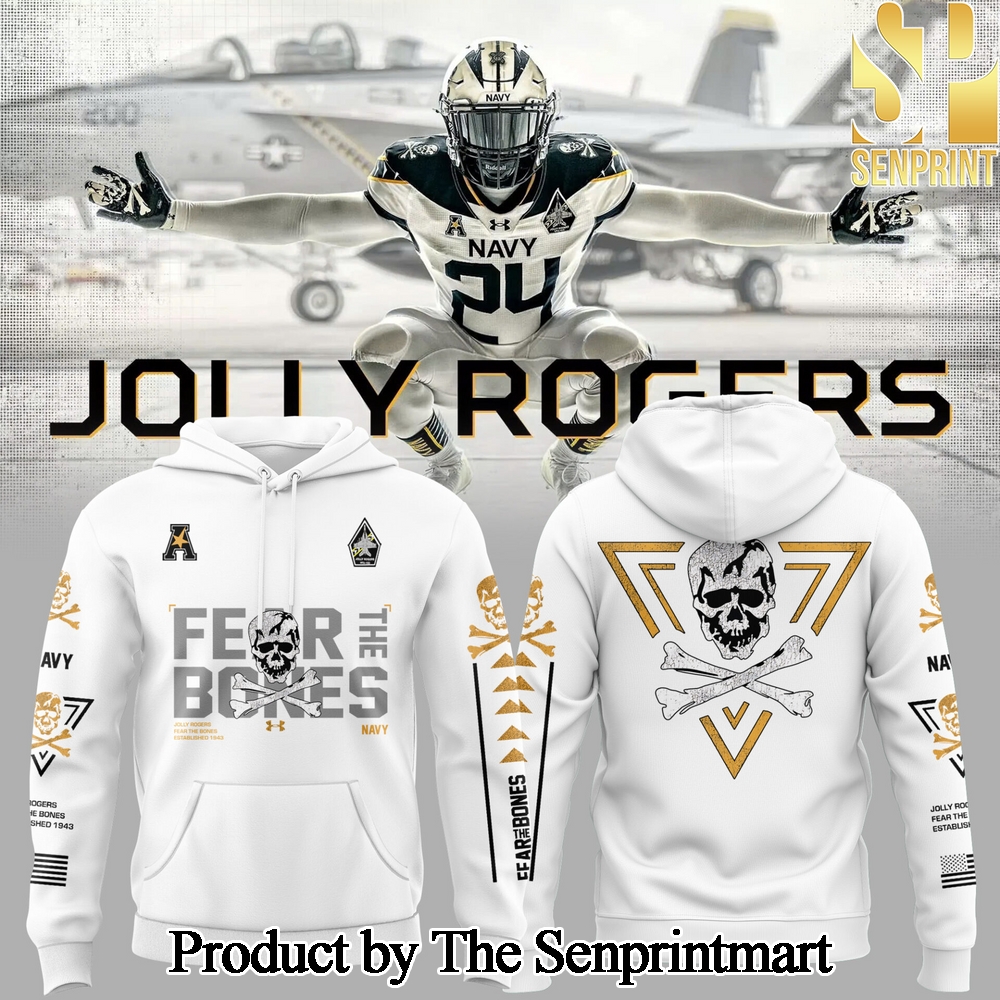 Navy Midshipmen Navy FB 2024 Limited Veterans Jolly Jogger White Hoodie SEN2807