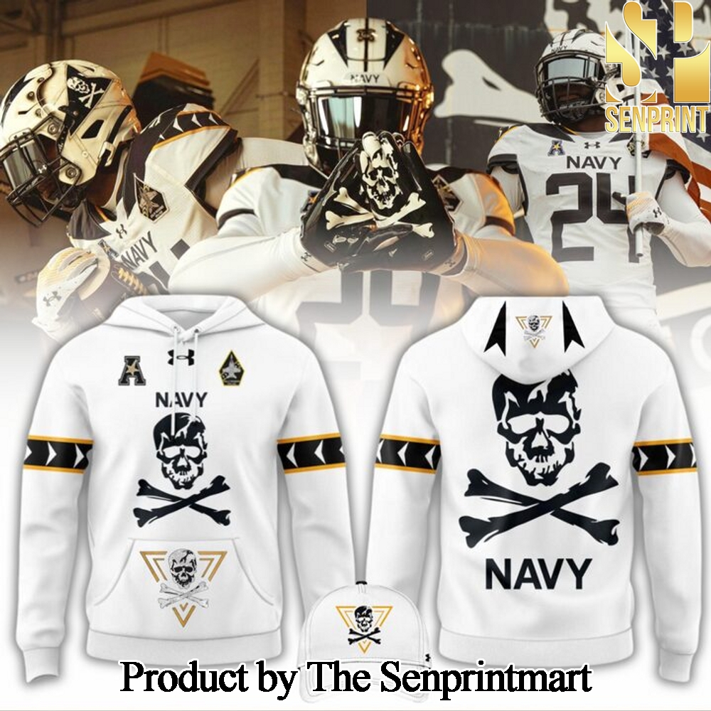 Navy Midshipmen Navy FB 2024 Limited Veterans Jolly Jogger White Hoodie SEN2808