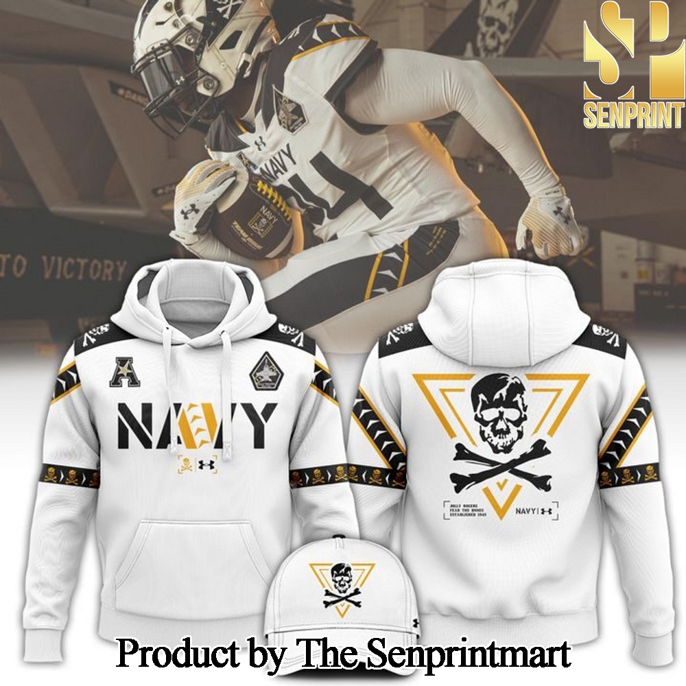 Navy Midshipmen Navy FB 2024 Limited Veterans Jolly Jogger White Hoodie SEN2810