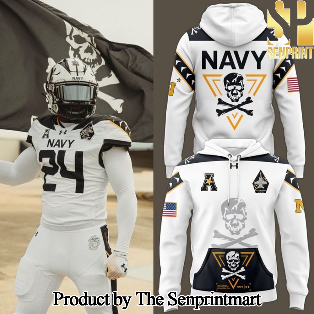 Navy Midshipmen Navy FB 2024 Limited Veterans Jolly Jogger White Hoodie SEN2813