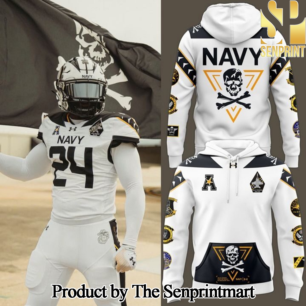 Navy Midshipmen Navy FB 2024 Limited Veterans Jolly Jogger White Hoodie SEN2815