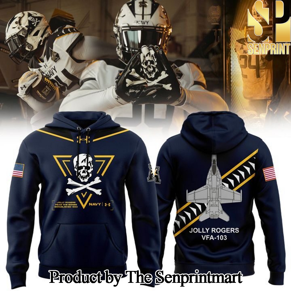 Navy Midshipmen Navy FB 2024 Limited Veterans Jolly Jogger White Hoodie SEN2816