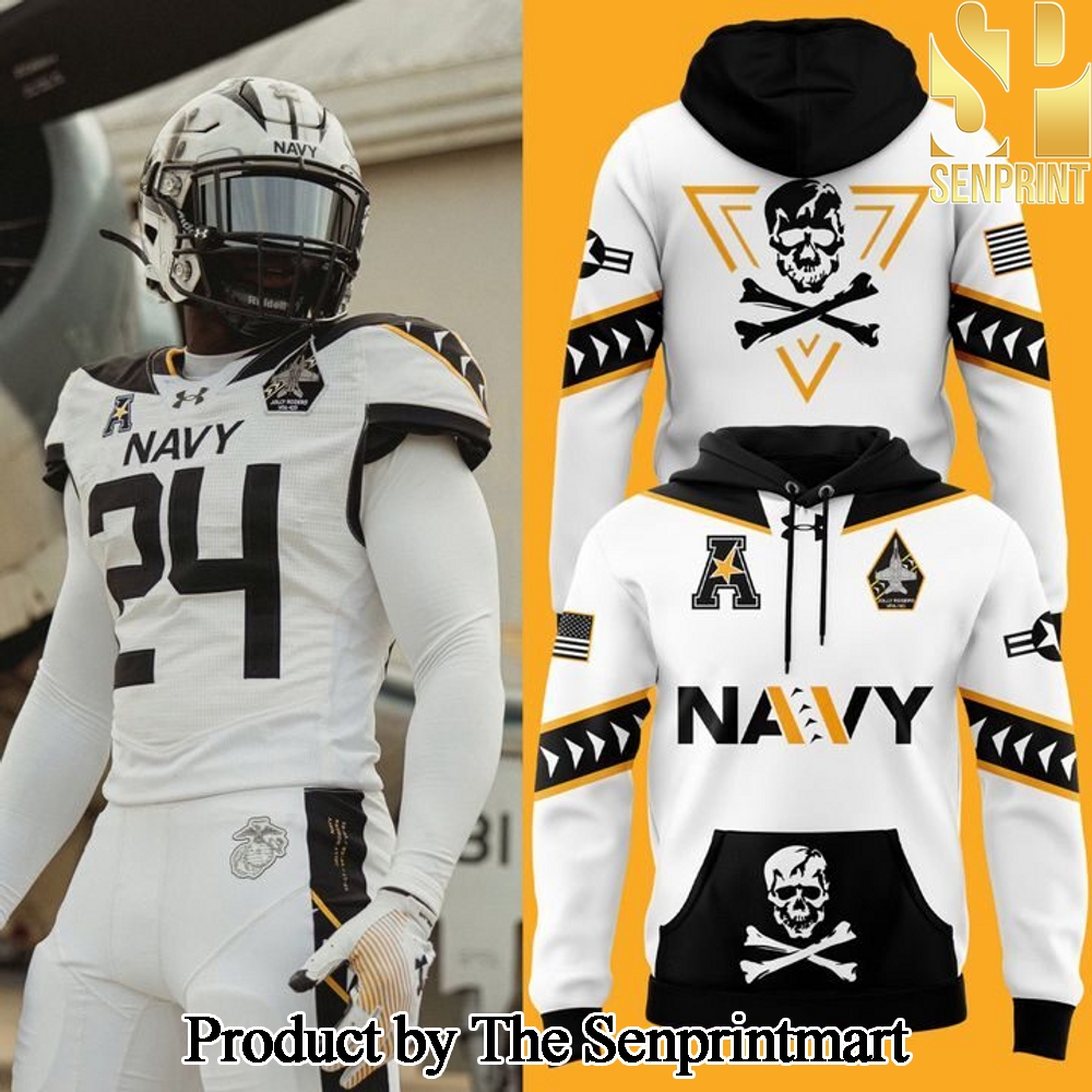 Navy Midshipmen Navy FB 2024 Limited Veterans Jolly Jogger White Hoodie SEN2818