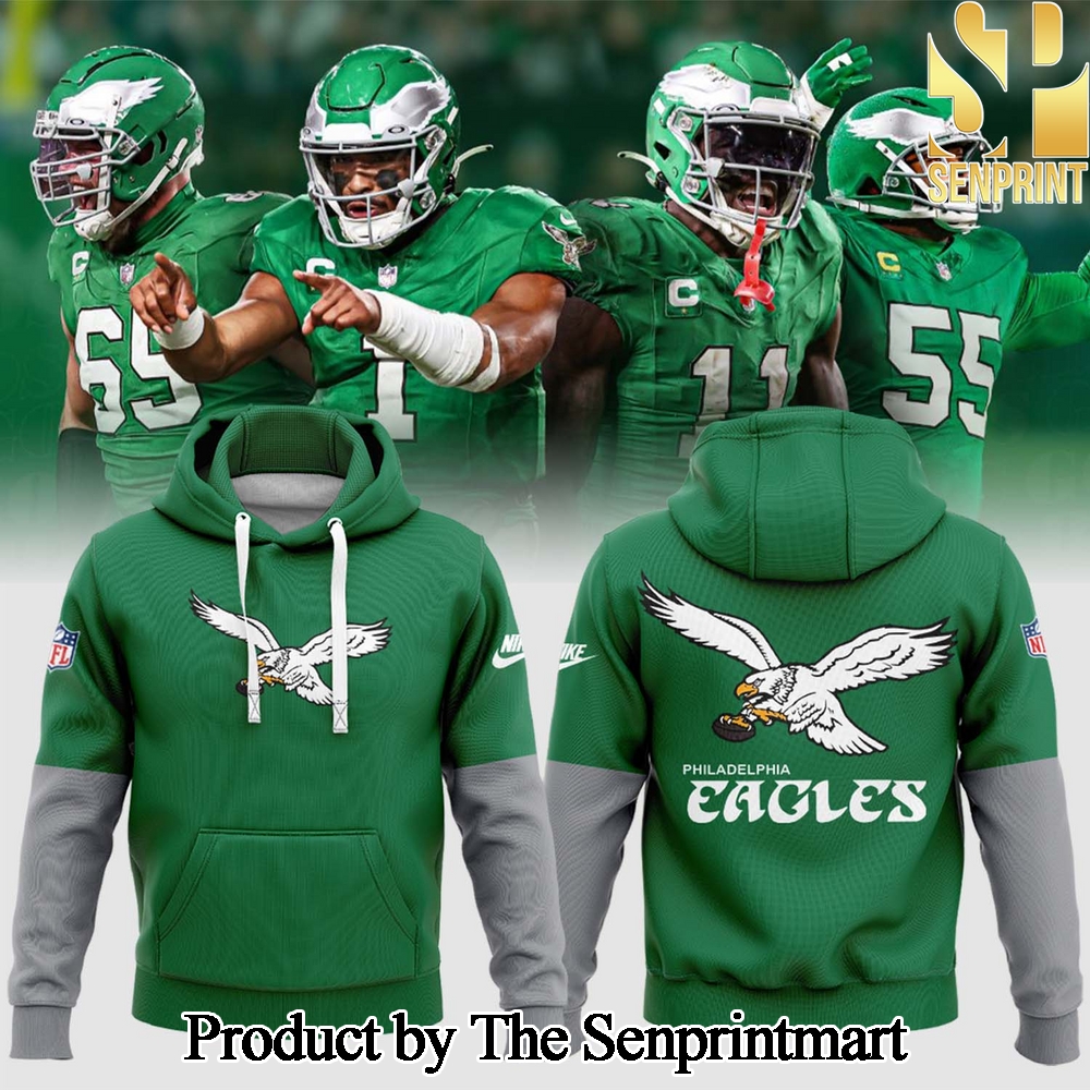 Philadelphia Eagles 2024 KELLY GREEN Philadelphia Eagles Throwback Hoodie SEN2829