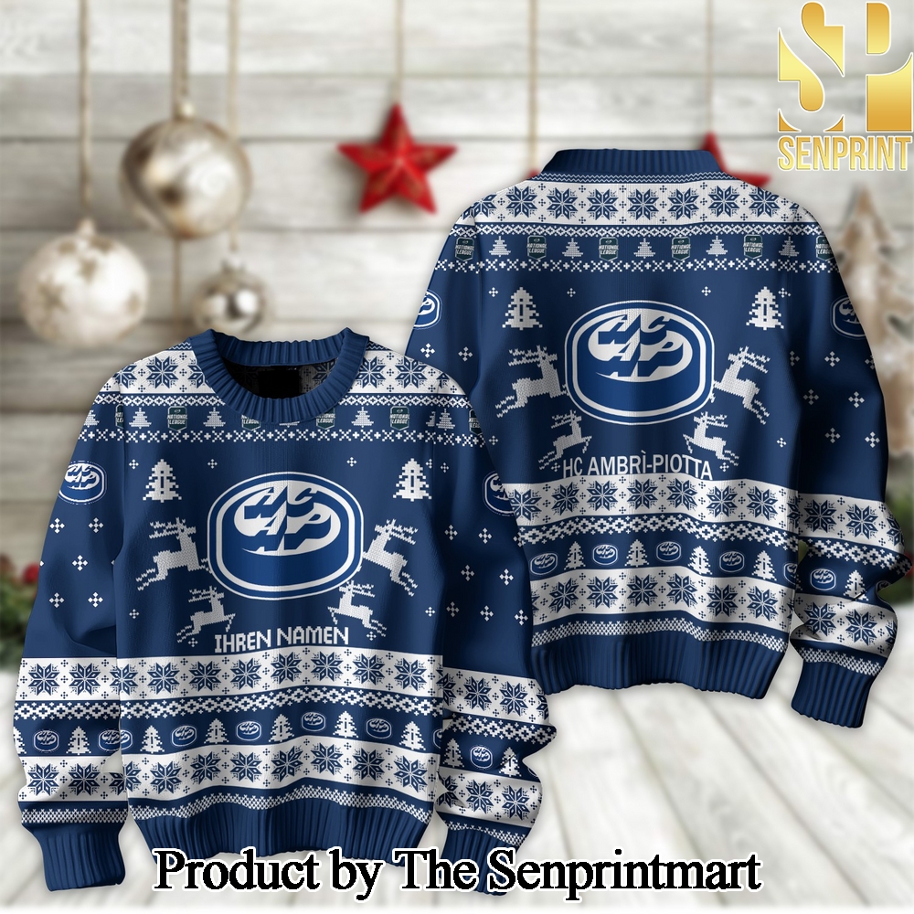 Ice Hockey National League and Swiss League HC Ambri-Piotta Knitting Pattern Ugly Christmas Holiday Sweater SEN2183