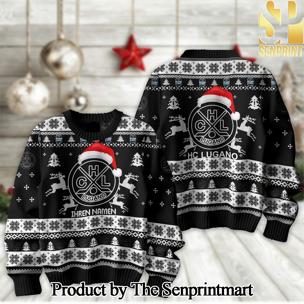 Ice Hockey National League and Swiss League HC Lugano Ugly Christmas Wool Knitted Sweater SEN2177