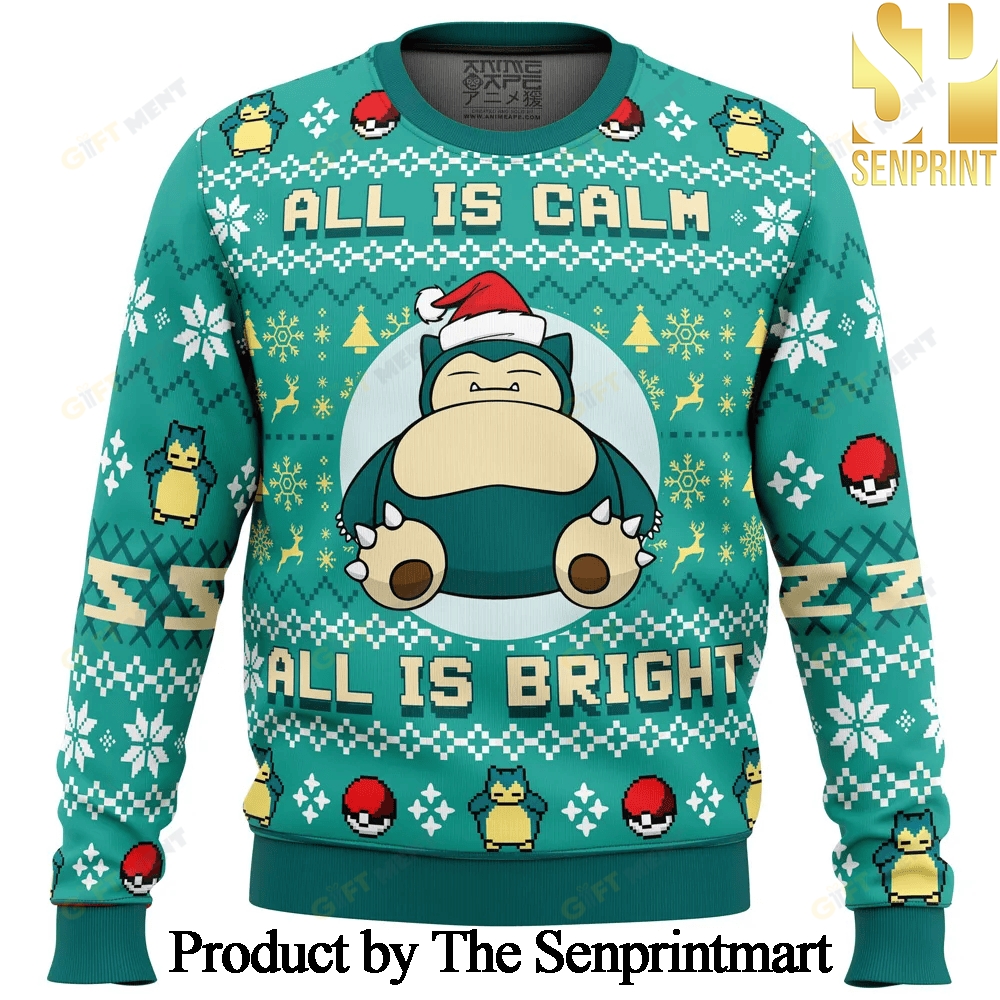 All is Calm All Bright Snorlax Pokemon For Christmas Gifts Ugly Christmas Holiday Sweater SEN0276