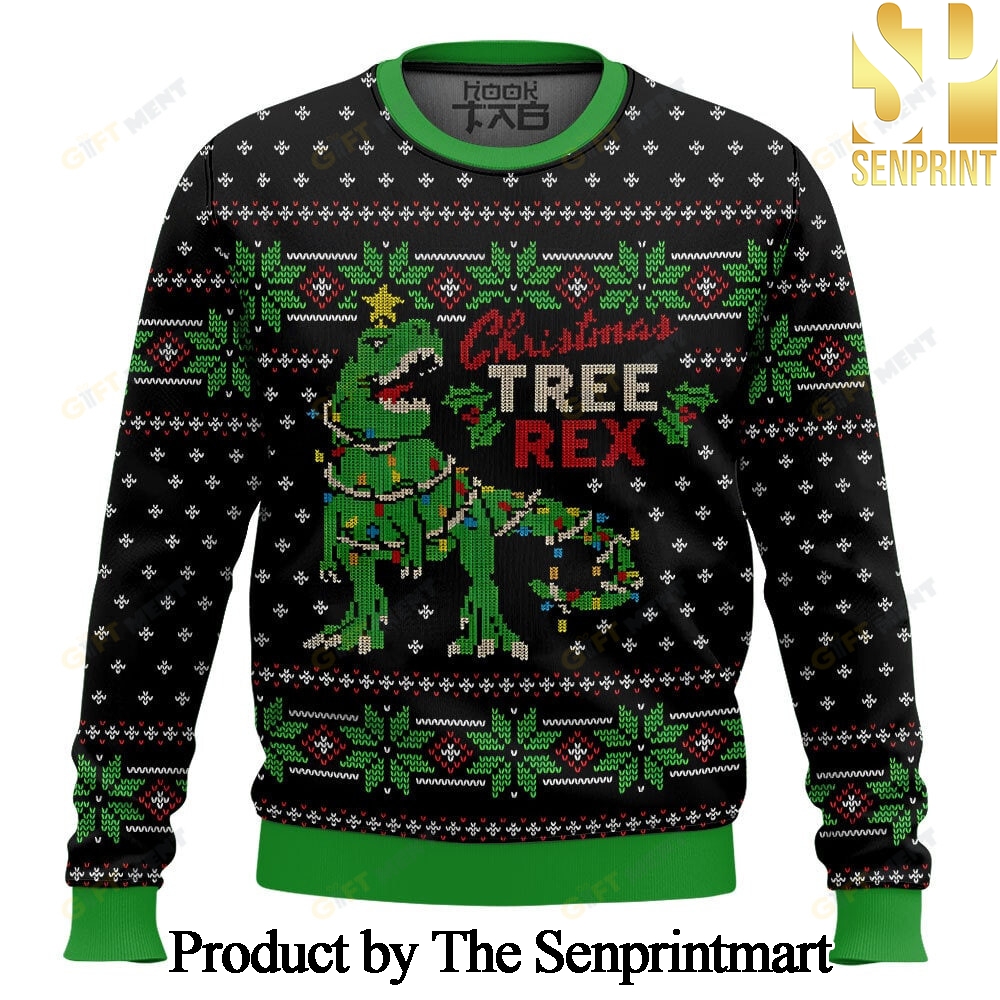 Christmas Tree Rex Jurassic Park Ugly Xmas Wool Knitted Sweater SEN0326