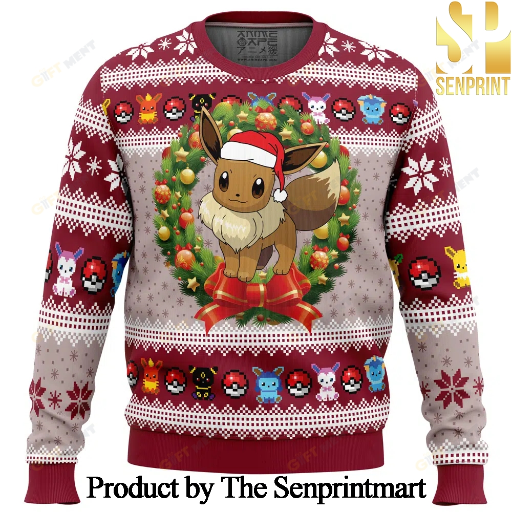 Eevee Christmas Pokemon Knitting Pattern 3D Print Ugly Sweater SEN0260