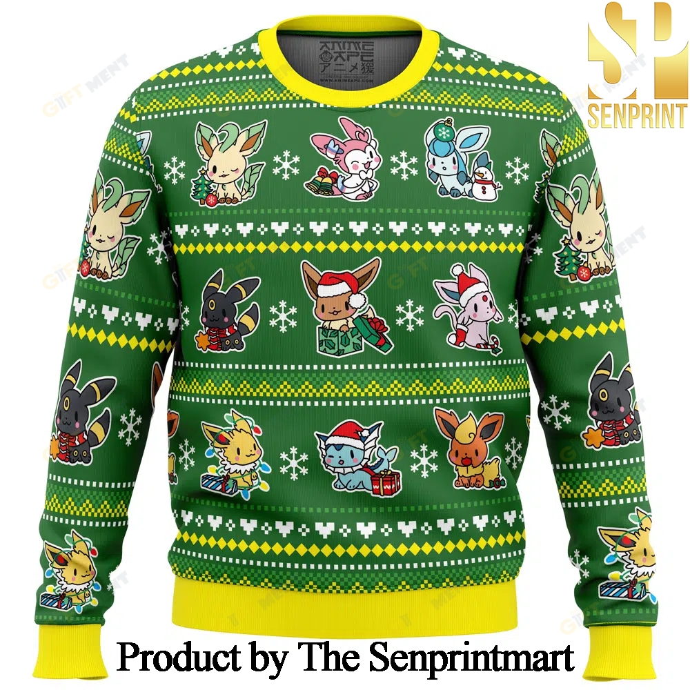 Eevee Merry Christmas Pokemon For Christmas Gifts Ugly Xmas Wool Knitted Sweater SEN0254