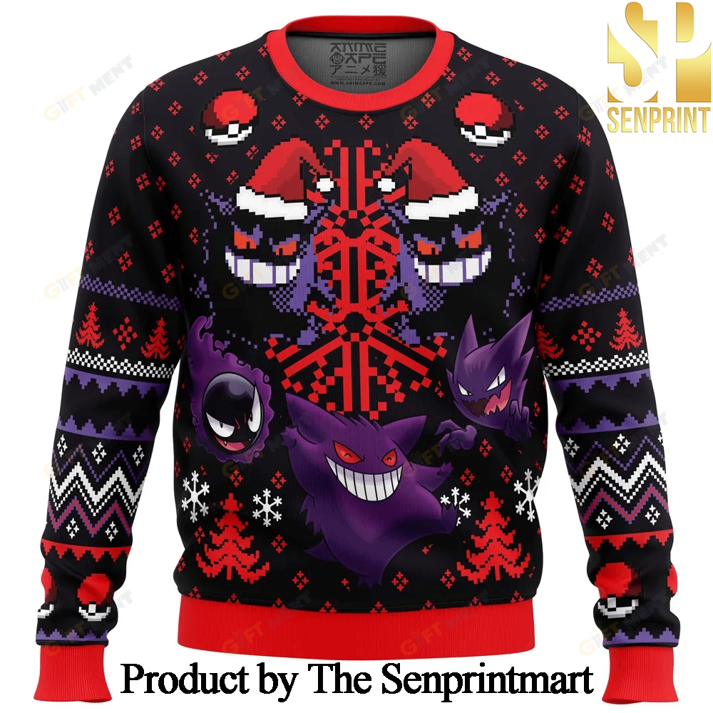 Ghosts Gengar Ghastly Pokemon For Christmas Gifts Ugly Christmas Wool Knitted Sweater SEN0274