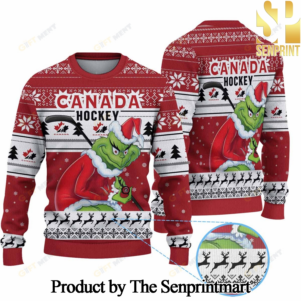 ICE CANADA ice Hockey x Grinch For Christmas Gifts Ugly Christmas Holiday Sweater SEN0150