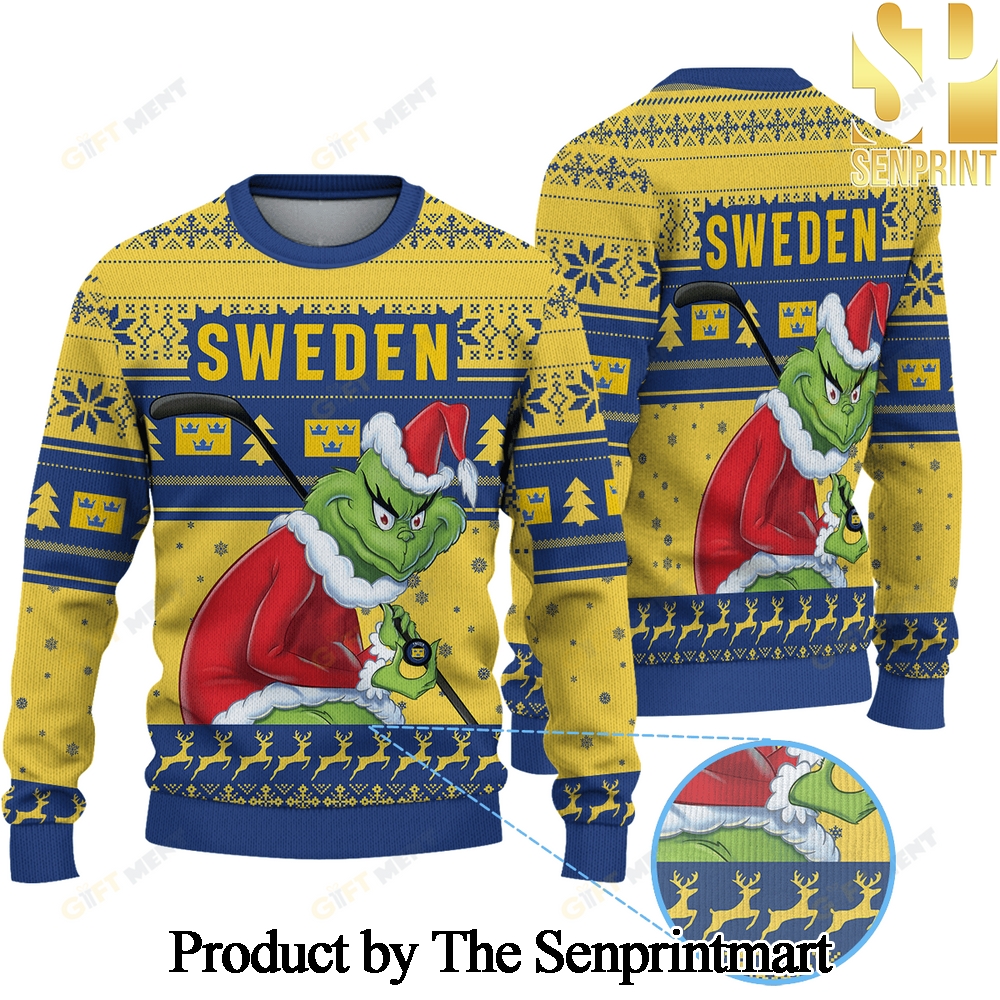 ICE SWEDEN ice Hockey x Grinch Ugly Xmas Wool Knitted Sweater SEN0137