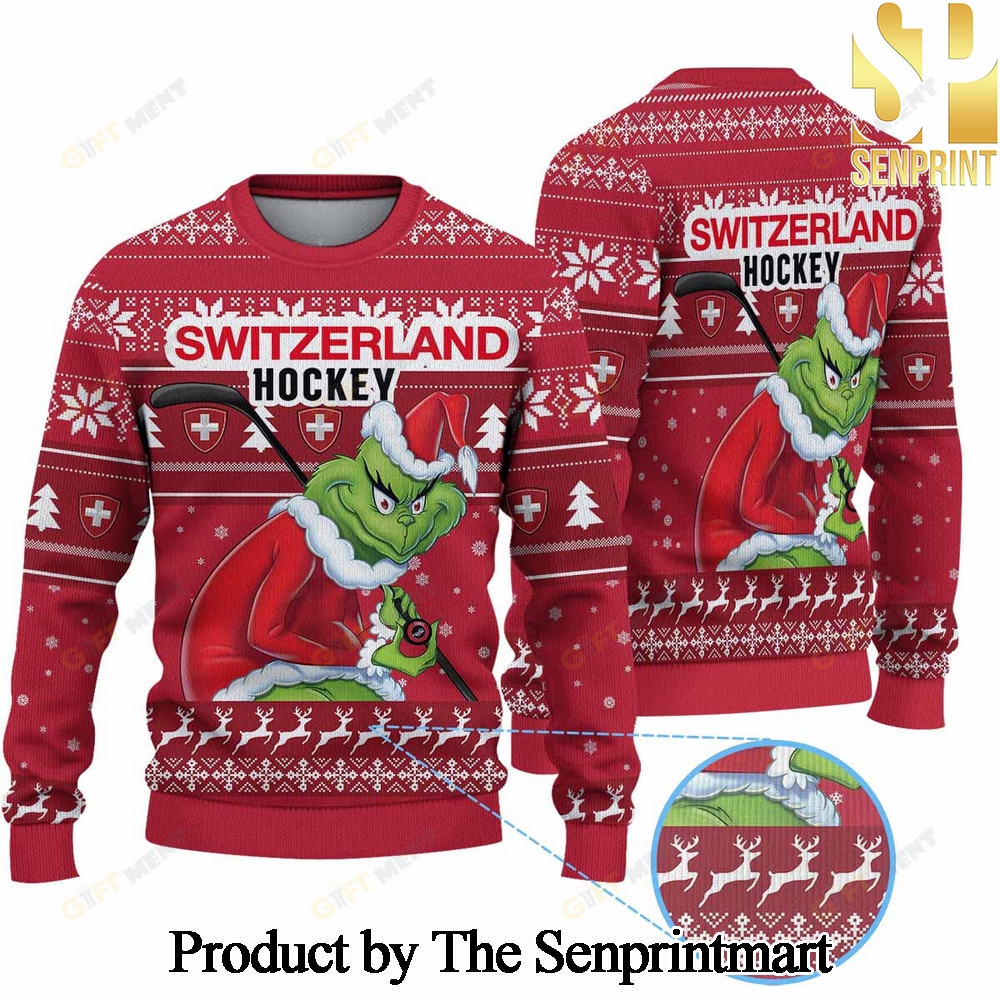 ICE SWITZERLAND ice Hockey x Grinch Ugly Christmas Wool Knitted Sweater SEN0136