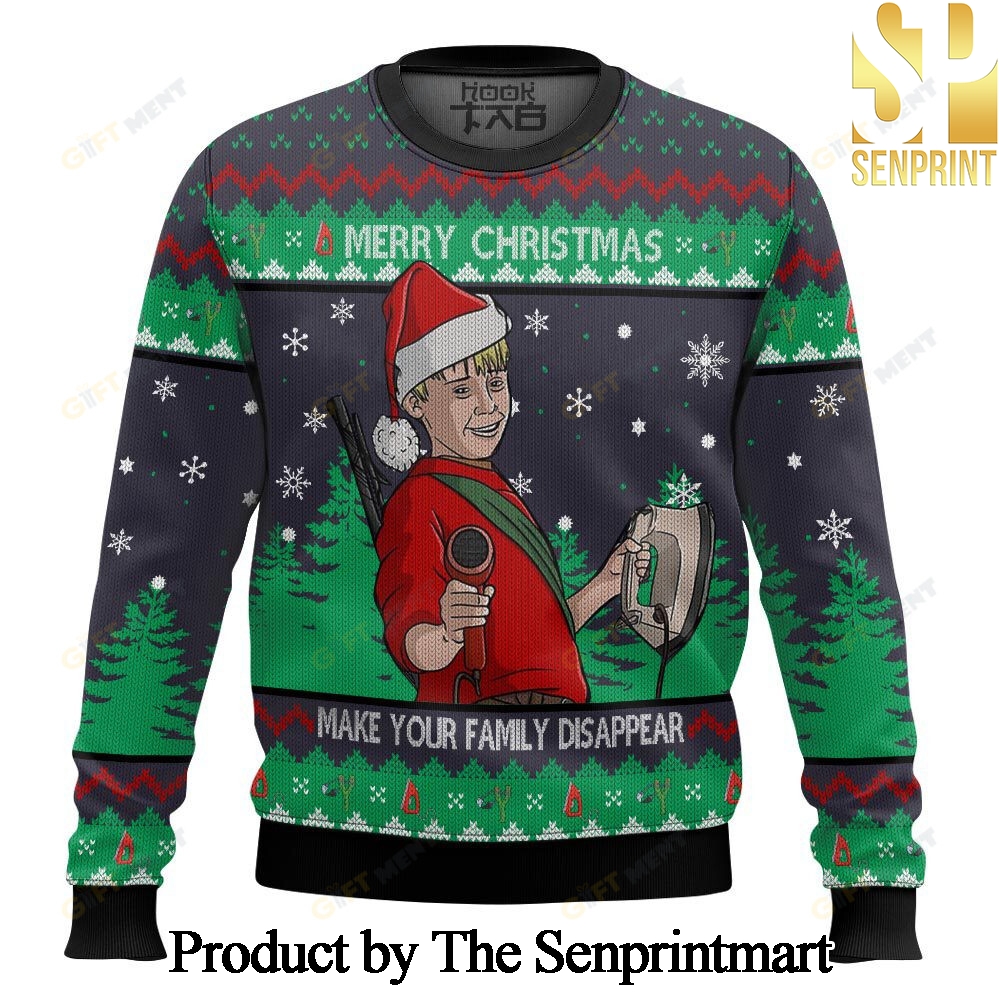 Make Your Family Disappear Home Alone For Christmas Gifts Ugly Xmas Wool Knitted Sweater SEN0317