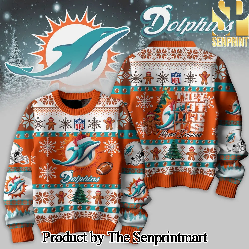 Miami Dolphins For Christmas Gifts Knitting Pattern Sweater SEN0132