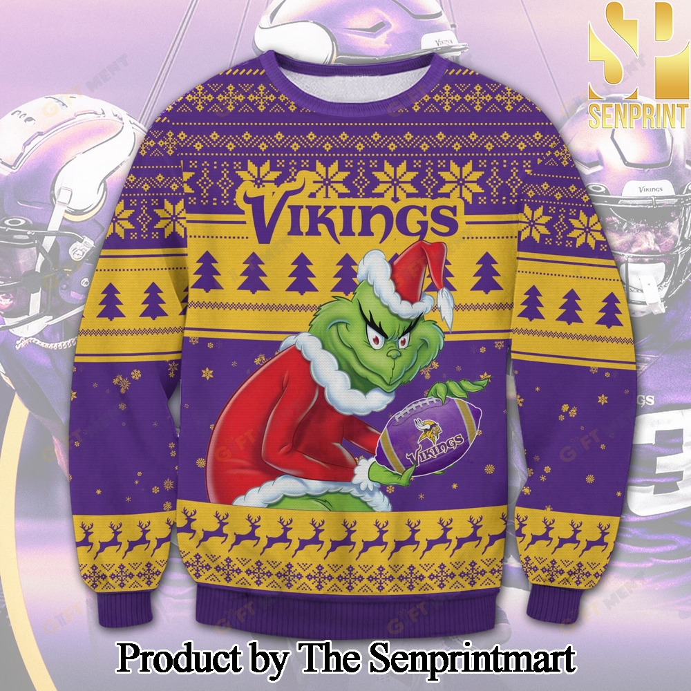 Minnesota Vikings Grinch Knitting Pattern Ugly Christmas Sweater SEN0729