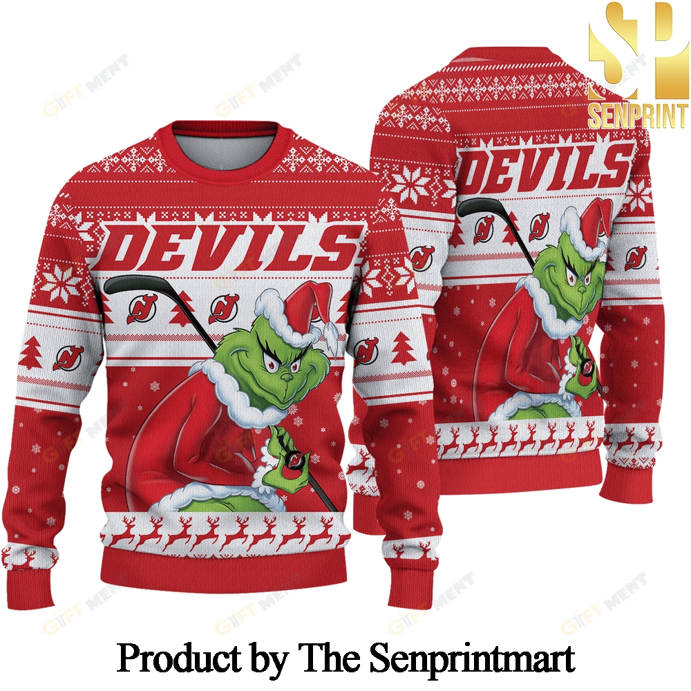 New Jersey Devils Knitting Pattern Ugly Christmas Holiday Sweater SEN0583