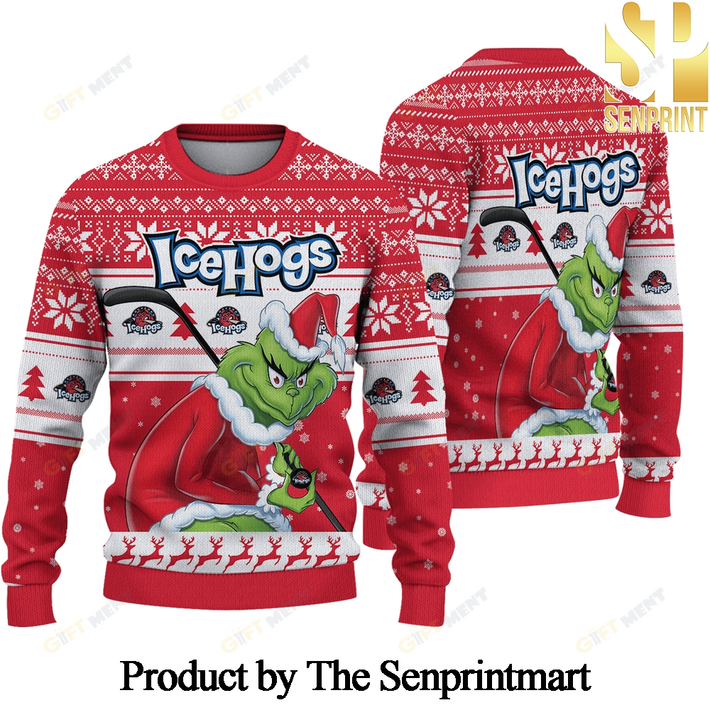 Rockford IceHogs Grinch Ugly Christmas Wool Knitted Sweater SEN0703