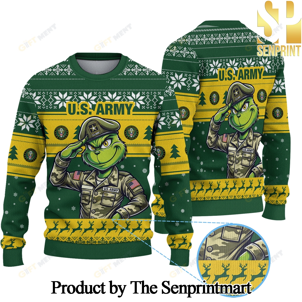 United States Army x Grinch Knitting Pattern Ugly Christmas Holiday Sweater SEN0121