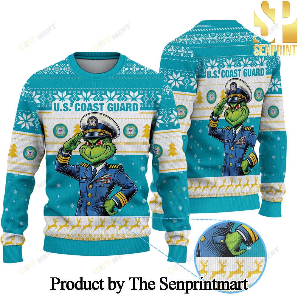 United States Coast Guard x Grinch Knitting Pattern Ugly Christmas Sweater SEN0120