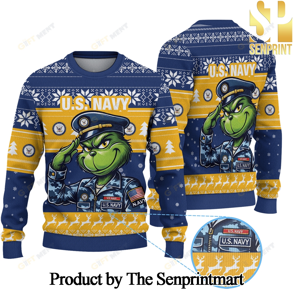 United States Navy x Grinch Christmas Ugly Wool Knitted Sweater SEN0118